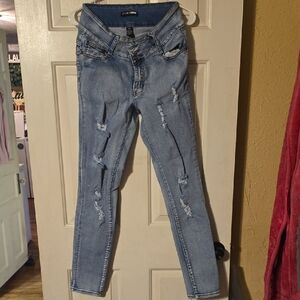 Fashion Nova Light Blue Distressed High-Rise Skinny Jeans